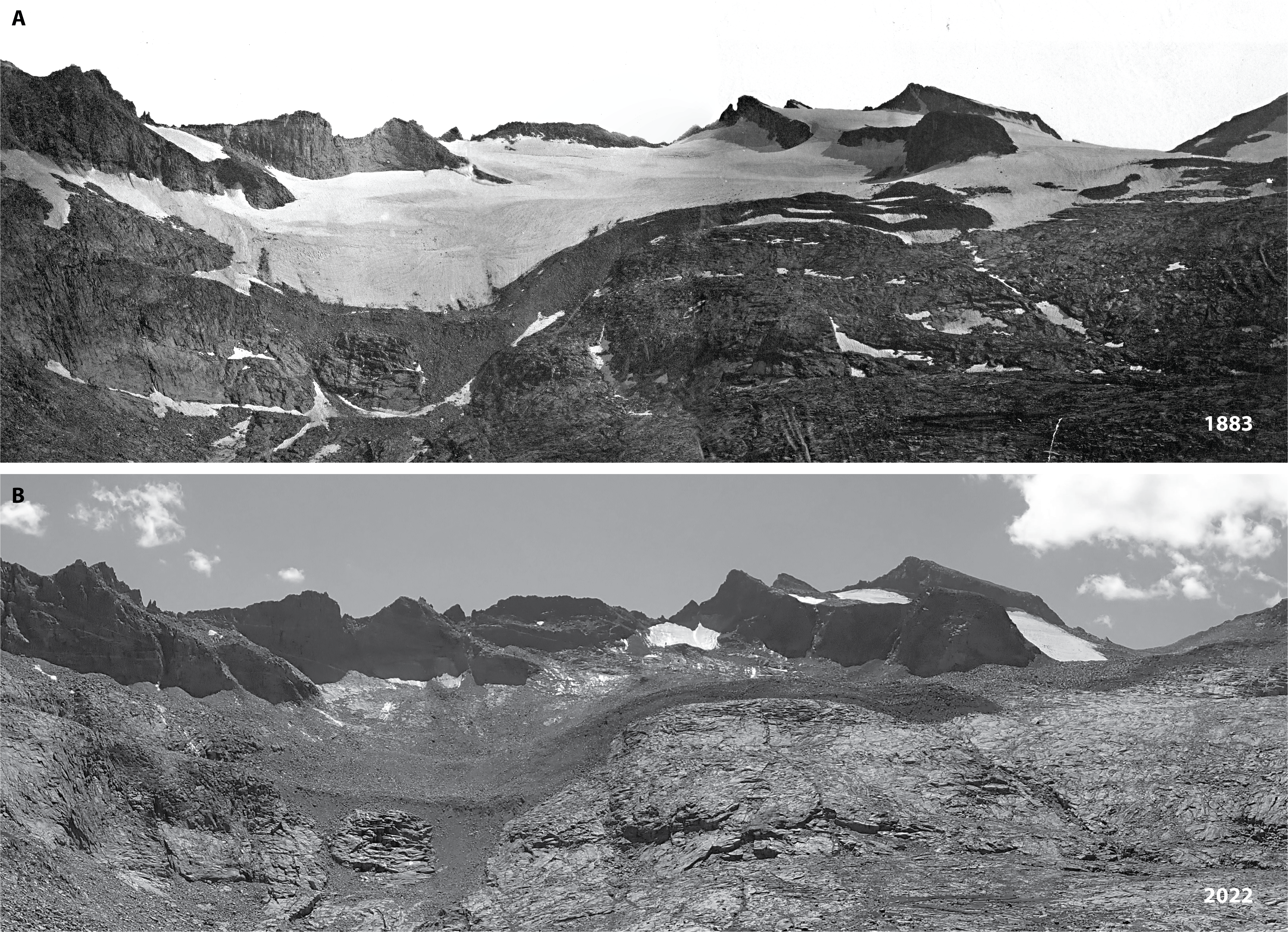 Glacier retreat comparison 1883 vs 2022